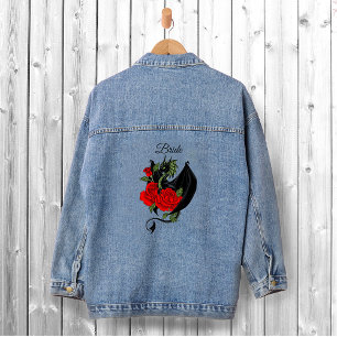 Veste En Jean Mariage Fantasy Gothique Dragon Noir Rose Rouge
