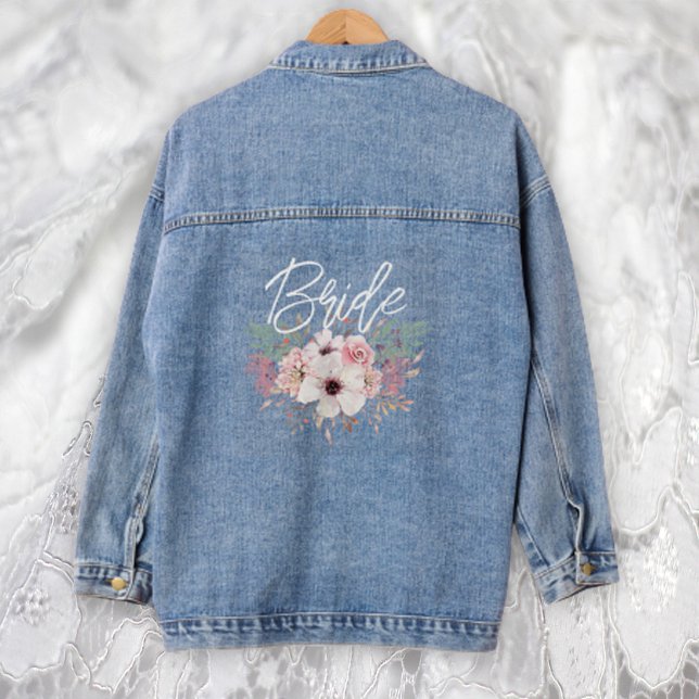 Veste En Jean Mariée Aquarelle Bohème Rustique Floral (Créateur téléchargé)