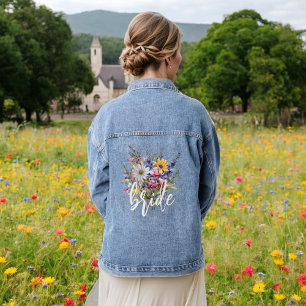 Veste En Jean Mariée Aquarelle Fleur Sauvage Bohème Rustique Flo
