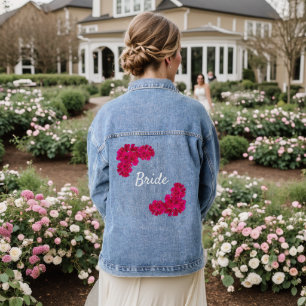 Veste En Jean Mariée de fleurs roses