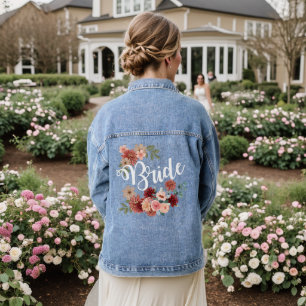 Veste En Jean Mariée écriture florale chic fleurs