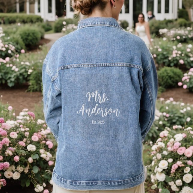 Veste En Jean Mariée écriture simple (Personalized Wedding Script Est. Date Denim Jacket)