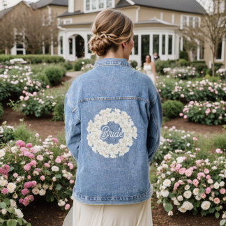 Veste En Jean Mariée Élégant Script Mariage Floral Blanc