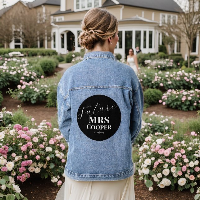 Veste En Jean Mariée moderne en calligraphie noir et blanc (Mariage Retour)