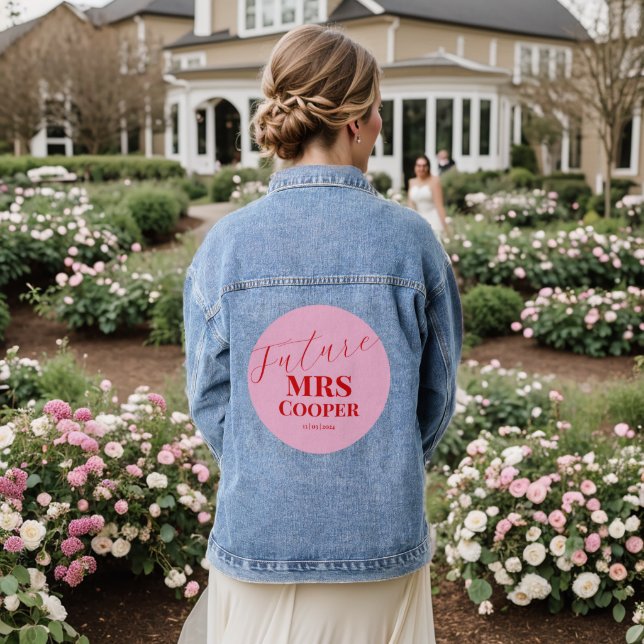 Veste En Jean Mariée moderne rose et rouge (Mariage Retour)