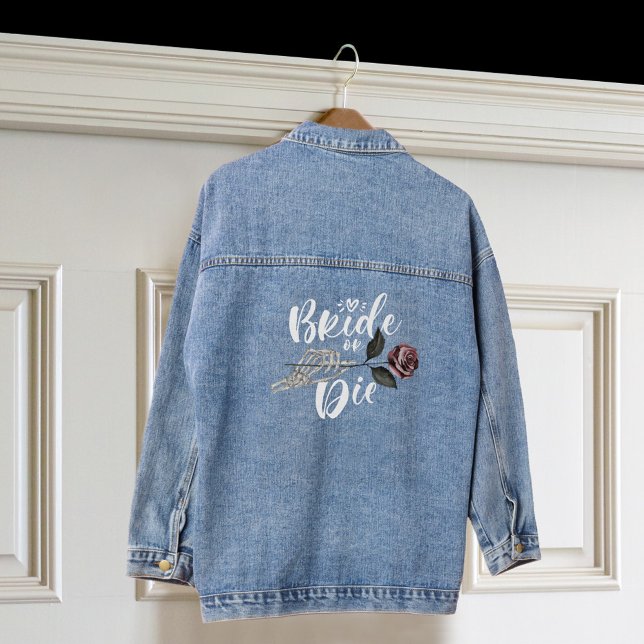 Veste En Jean Mariée ou Rose de mort Squelette main Mariage goth (Bride or Die Rose Skeleton Hand Gothic Wedding Denim Jacket)