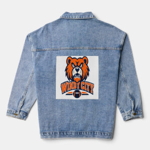 Veste En Jean Mascotte d'ours de football furieux de la ville ve