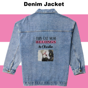 Veste En Jean Meilleur chat maman photo ajouter nom rose