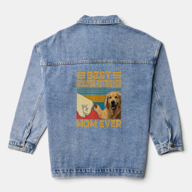 Veste En Jean Meilleur Golden Retriever Maman Jamais Retro Vinta (Verso)