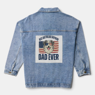 Veste En Jean Meilleur papa Australian Shepherd patriotique