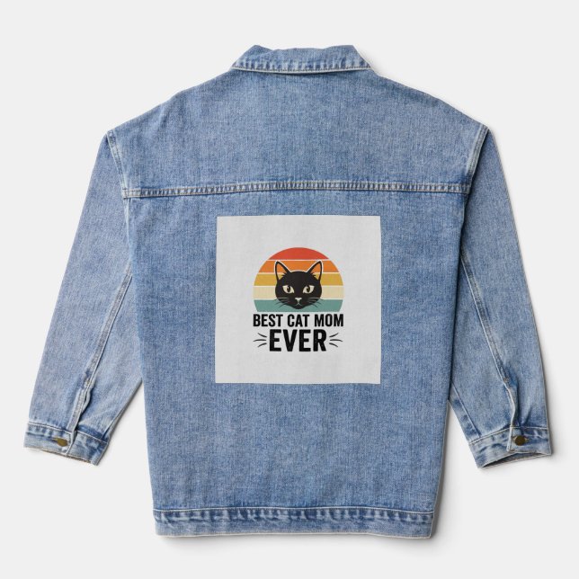 Veste En Jean Meilleure Maman de Chat Retro Visage de Chat Desig (Verso)