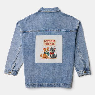 Veste En Jean Meilleurs amis en pelage vintage mignon chat et ch