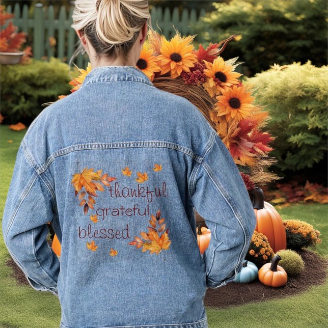 Veste En Jean Merci Gratuit Béni Automne Feuilles d'automne (Créateur téléchargé)