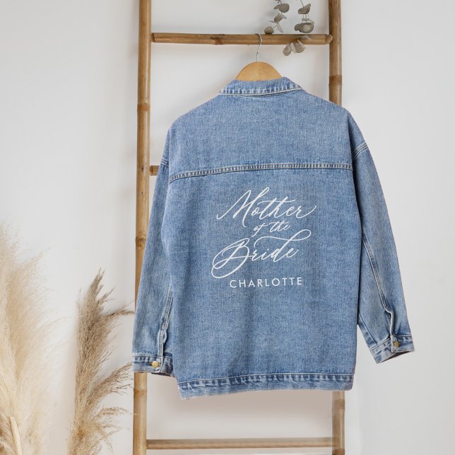 Veste En Jean Mère de la mariée Script Nom de la fête de mariage (Mother of the Bride Script Name Wedding Party Denim Jacket)