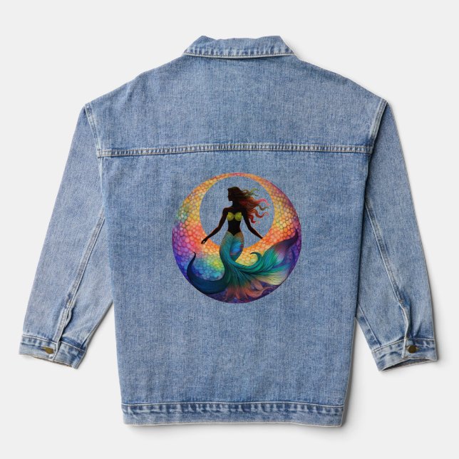 Veste En Jean Mermaid Moon Goddess Silhouette | Colorful Graphic (Verso)