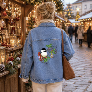Veste En Jean Mésange de Noël vintage bleu festif