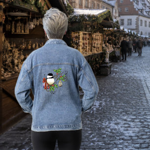 Veste En Jean Mésange de Noël vintage bleu festif