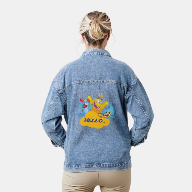 Veste En Jean mignon monstre dit bonjour (Modèle)