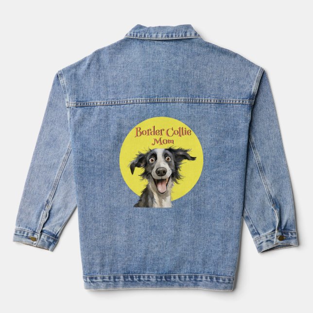 Veste En Jean Mignonne bordure lunaire Collie Maman Illustration (Verso)
