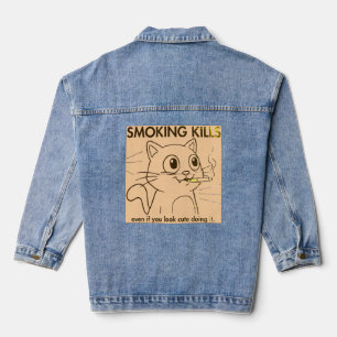Veste En Jean Mignonne Chat - Fumer tue Drôle Conception Anti-Fu