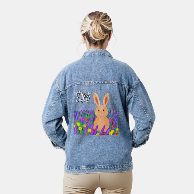 Veste En Jean Mignonne lapin de Pâques dans les fleurs (Modèle)