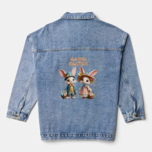 Veste En Jean Mignonne, Whimsical Joyeuse Pâques avec 2 lapins