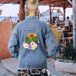 Veste En Jean Mignons Oiseaux Amoureux Fleurs Tropicales Oiseau