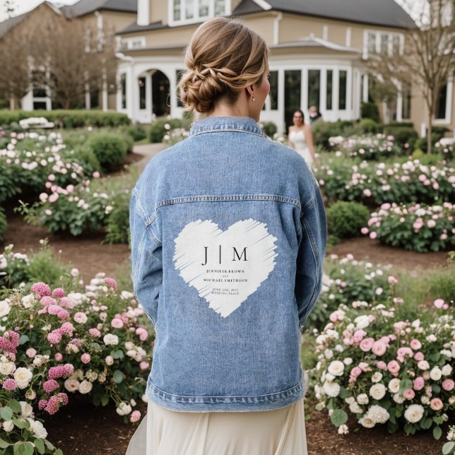 Veste En Jean Monogramme de cœur simple formel noir et blanc (Mariage Retour)