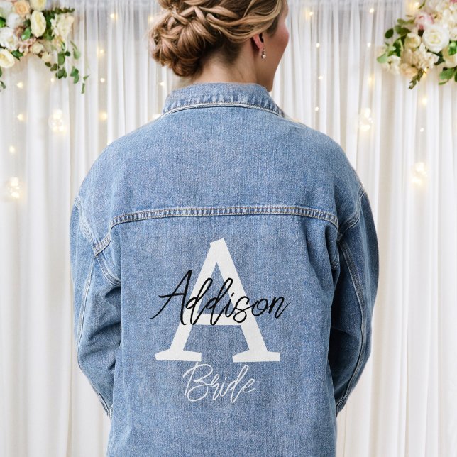 Veste En Jean Monogramme de mariée initiale et nom personnalisé (Bride Monogram Initial and Name Personalized Denim Jacket
)