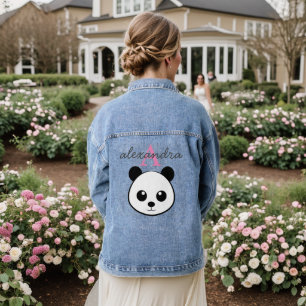 Veste En Jean Monogramme de visage de panda souriant