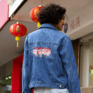 Veste En Jean Monogramme floral rouge et rose tendance