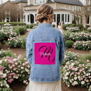 Veste En Jean Monogramme initial nom moderne minimaliste rose ch