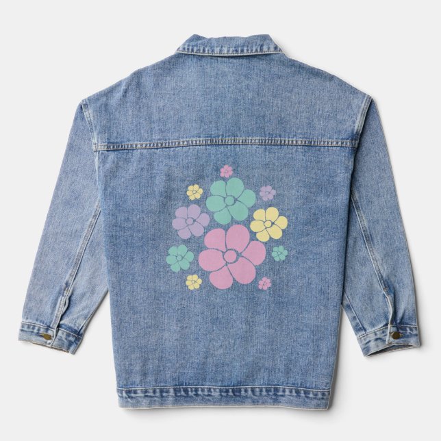 Veste En Jean Motif à fleurs - rose, jaune, violet et vert (Verso)