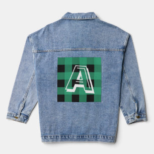 Veste En Jean Motif carreau Buffalo vert personnalisé avec monog