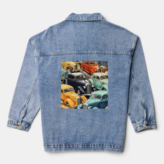 Veste En Jean Motif de voitures anciennes (Verso)