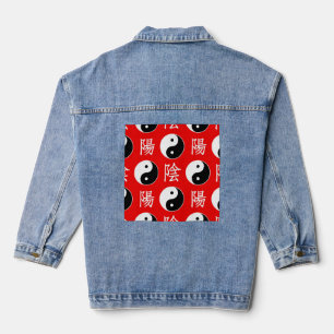 Veste En Jean Motif Yin Yang chinois rouge