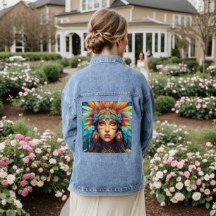 Veste En Jean NATIVE AMERICAN INDIEN FEMME Denim jean Jacket