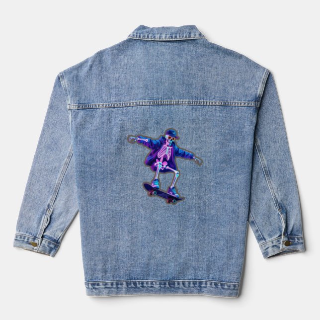 Veste En Jean Neon 3D Skeleton Skateboarding – Funny Streetwear  (Verso)