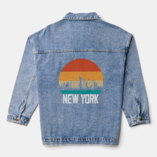 Veste En Jean New York USA Retro Vintage Sunset Skyline New York