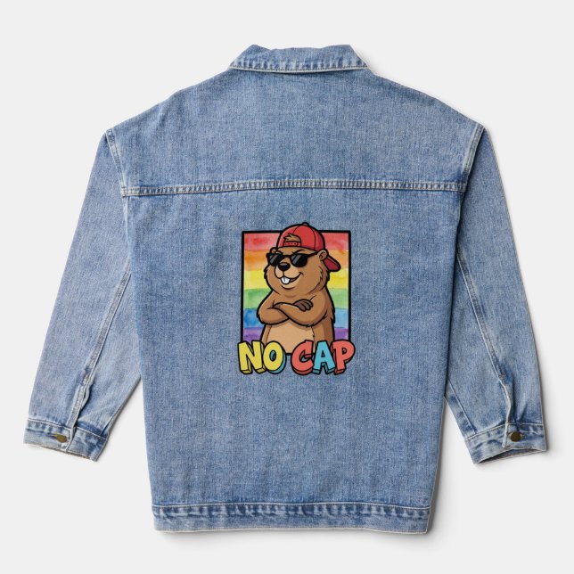 Veste En Jean No Cap Capybara – Funny Capybara Meme Streetwear  (Verso)