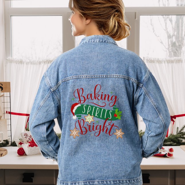 Veste En Jean Noël Fête de pâtisserie Spirits brillant (Christmas Holiday Baking Spirits Bright Festive Denim Jacket)