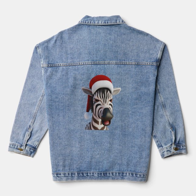 Veste En Jean Noël Zebra drôle animal portant le chapeau du Père (Verso)