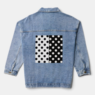 Veste En Jean Noir Blanc demi-couleur fractionné en Pois Inverse