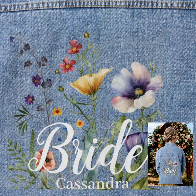 Veste En Jean Nom de la mariée Fleurs sauvages Aquarelle Floral  (Créateur téléchargé)