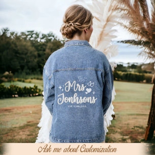 Veste En Jean Nom de la mariée Mariage Mme Script personnalisée