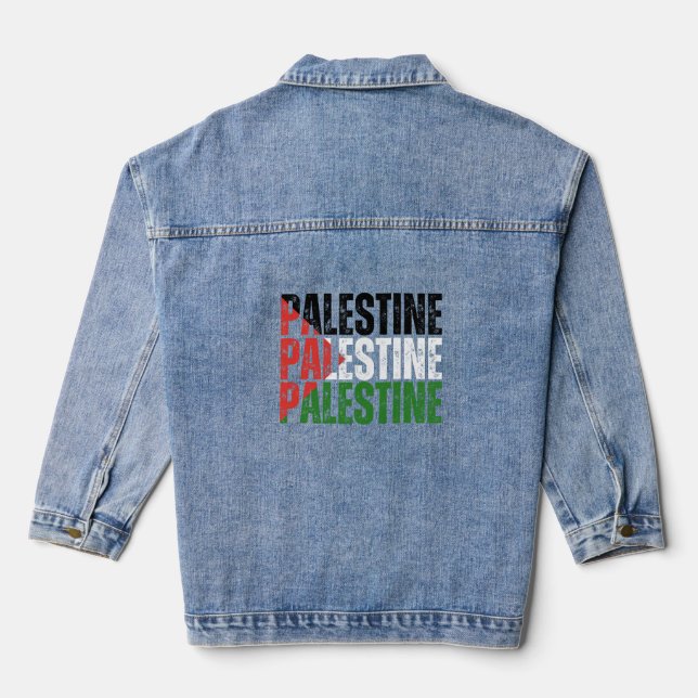 Veste En Jean Nom de la Palestine avec drapeau palestinien (Verso)