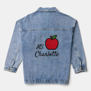 Veste En Jean Nom d'enseignant personnalisé Pomme Rouge Quart