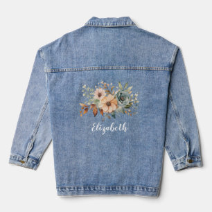 Veste En Jean Nom du monogramme Fleurs florales Pêcher Bouquet r