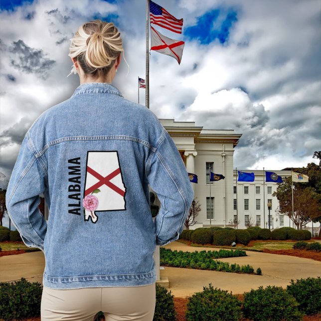 Veste En Jean Nom personnalisé Alabama Drapeau et Fleur d'État C (Créateur téléchargé)
