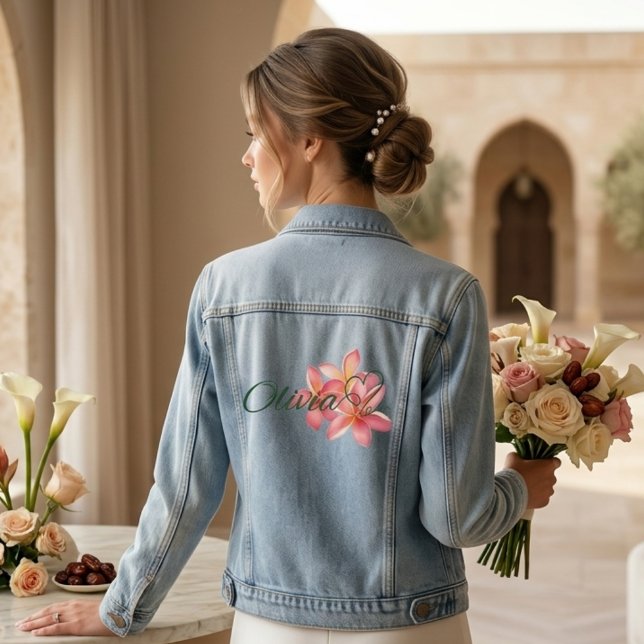 Veste En Jean Nom personnalisé avec fleur (Custom floral name design jacket—perfect for brides, bridesmaids, and unforgettable gifts.)
